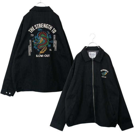 DRAGON 龍 刺繍 ジップアップ ブルゾン ジャケット BLACK