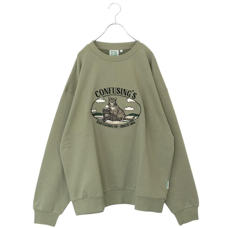 CAT ネコ 刺繍 スウェットトップ GREEN