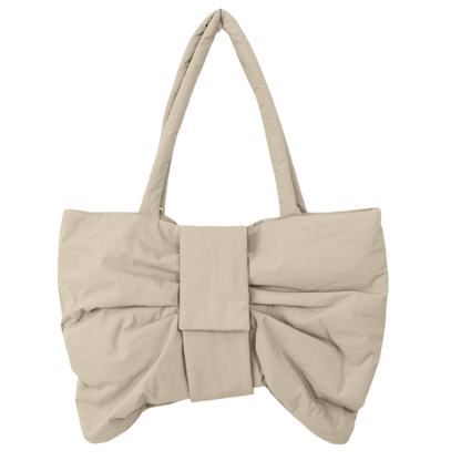 Nylon padded ribbon tote bag, BEIGE