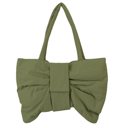 Nylon padded ribbon tote bag GREEN