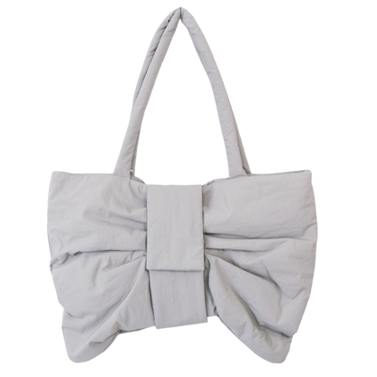 Nylon padded ribbon tote bag, gray