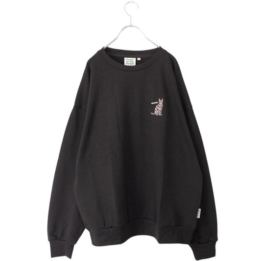 CAT 猫 ワンポイント刺繍 スウェットトップ CHARCOAL