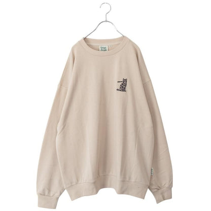 CAT 猫 ワンポイント刺繍 スウェットトップ IVORY