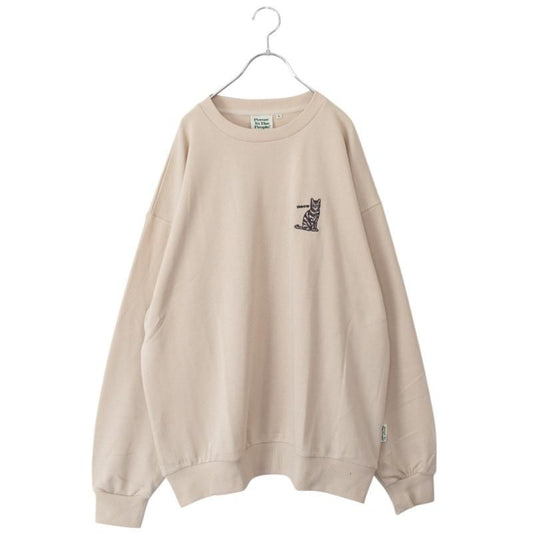 CAT 猫 ワンポイント刺繍 スウェットトップ IVORY