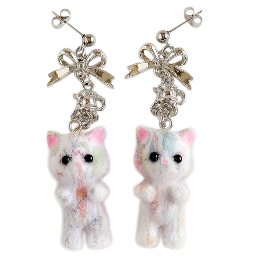 Flocky Cat Mascot Earrings &amp; Earrings White Color
