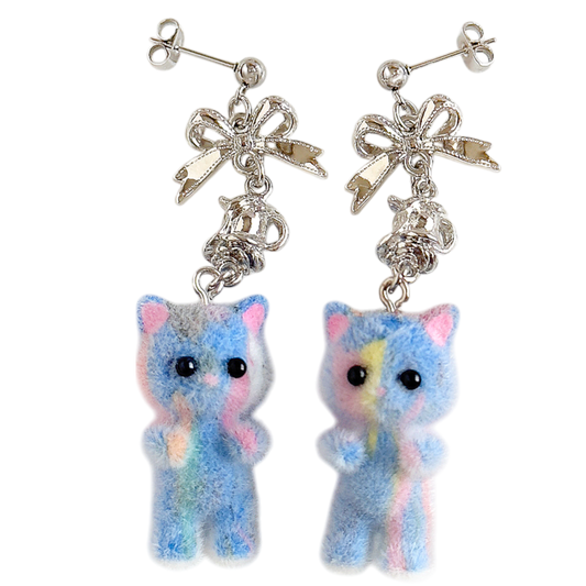 Flocky Cat Mascot Earrings &amp; Earrings, Blue