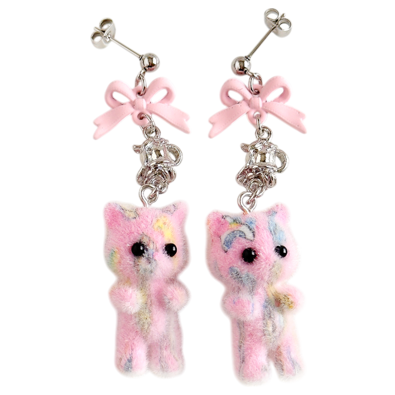 Flocky Cat Mascot Earrings, Pink