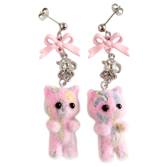 Flocky Cat Mascot Earrings, Pink