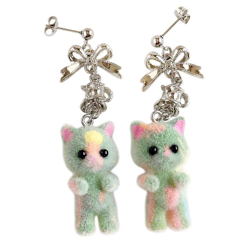 Flocky Cat Cat Mascot Earrings &amp; Earrings GREEN