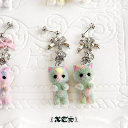 Flocky Cat 猫マスコット ピアス＆イヤリング GREEN