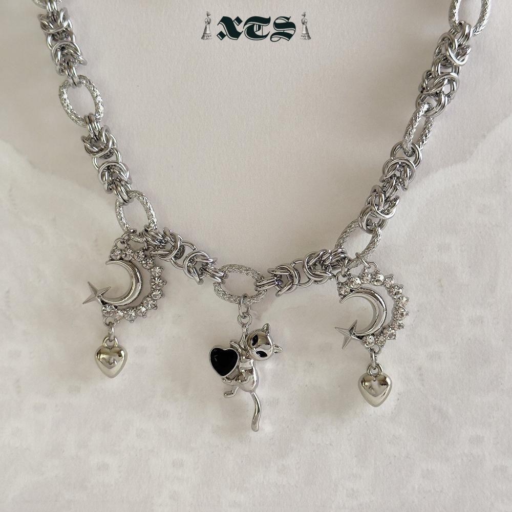 XTS Cat & Moon チェーン ネックレス SILVER