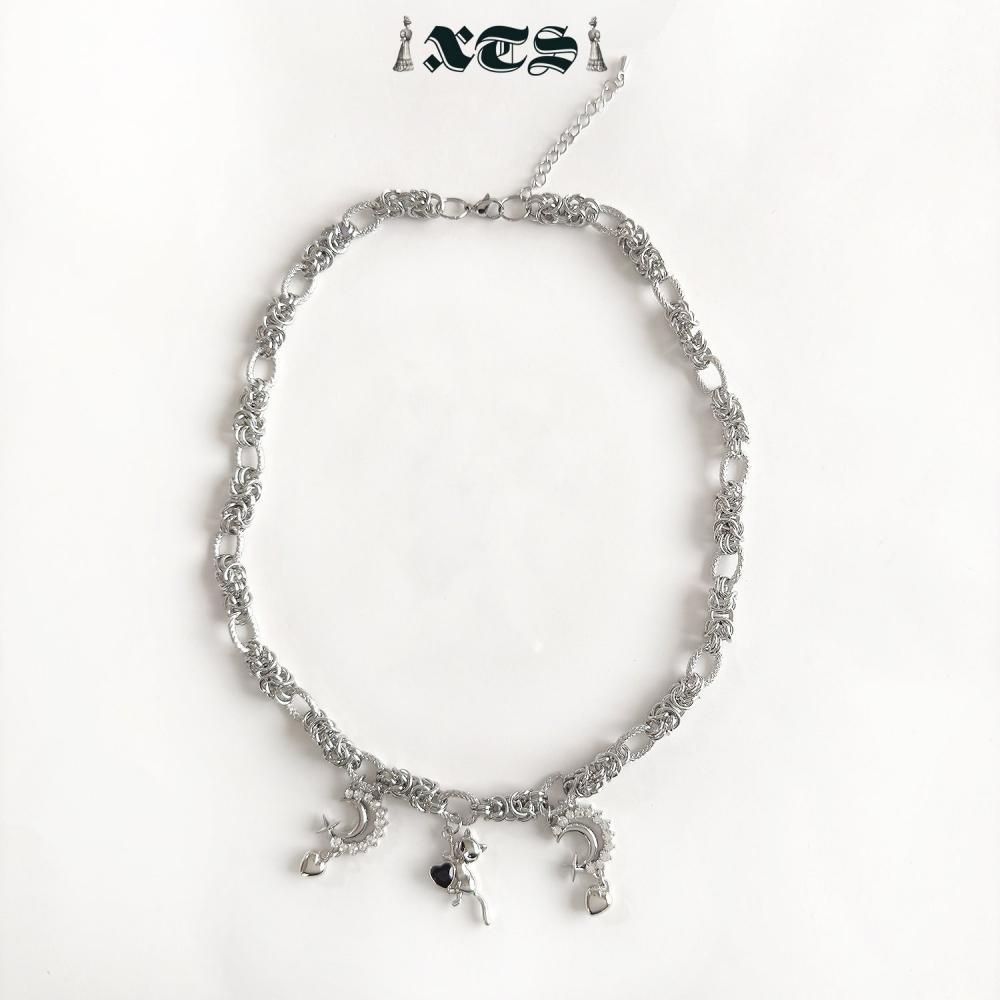 XTS Cat & Moon チェーン ネックレス SILVER