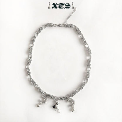 XTS Cat & Moon チェーン ネックレス SILVER