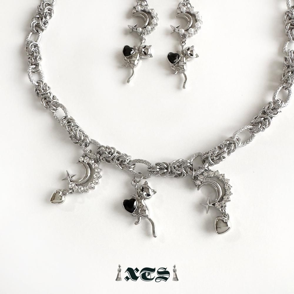 XTS Cat & Moon チェーン ネックレス SILVER