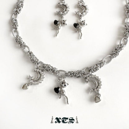 XTS Cat & Moon チェーン ネックレス SILVER