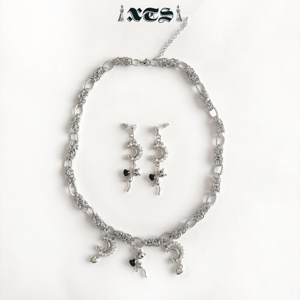 XTS Cat & Moon チェーン ネックレス SILVER