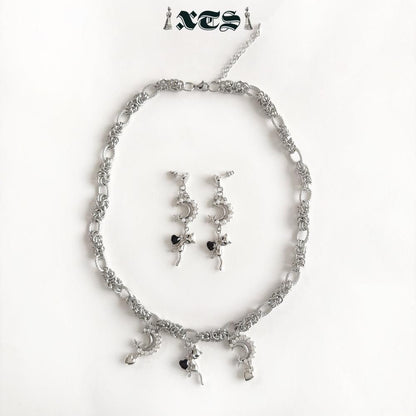 XTS Cat & Moon チェーン ネックレス SILVER