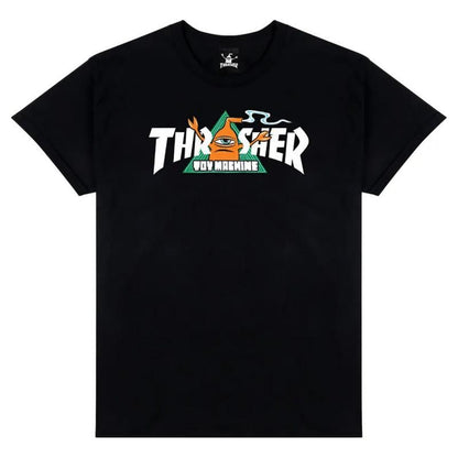 THRASHER x TOY MACHINE 311626 VORTEX Short Sleeve T-Shirt BLACK