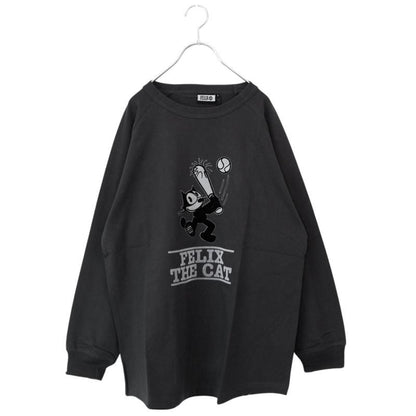 FELIX THE CAT Raglan Flocked Long T-Shirt in Charcoal