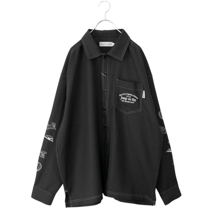 Flying Dog Embroidered Long Sleeve Shirt in CHARCOAL