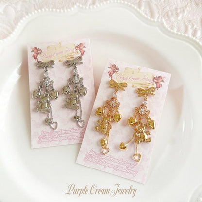 Purple Cream ベアシャンデリアピアス・イヤリング P1767