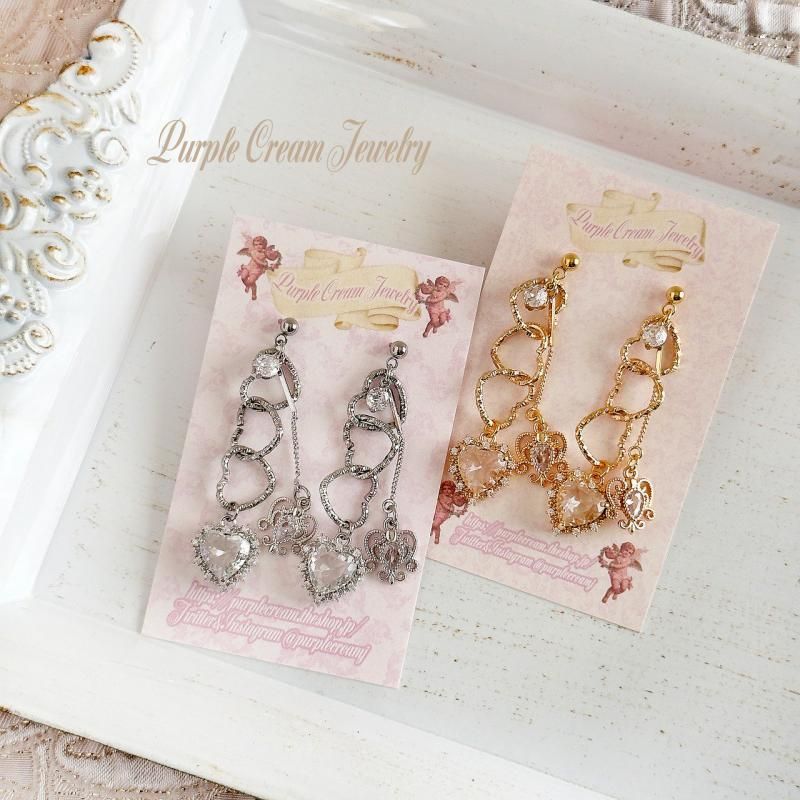 Purple Cream ハートチャームピアス・イヤリング P1725