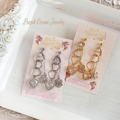 Purple Cream ハートチャームピアス・イヤリング P1725