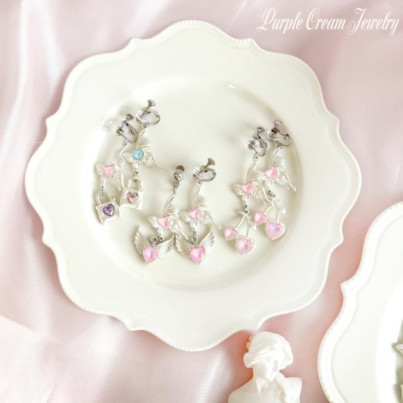Purple Cream Shiny Butterfly Silver Earrings P1682