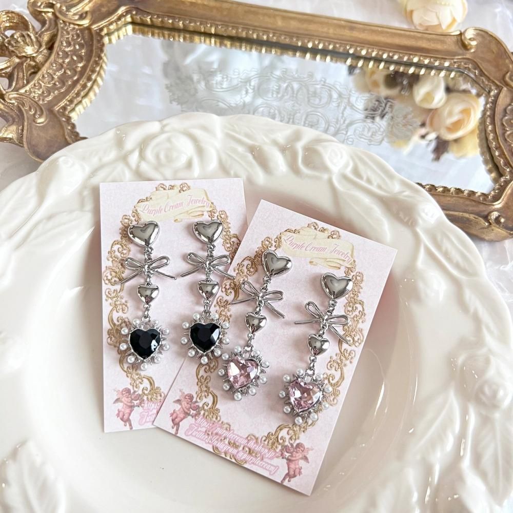 Purple Cream ガーリーハートパールピアス P1493