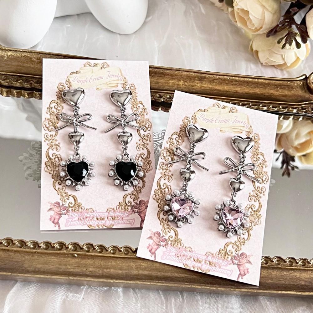 Purple Cream ガーリーハートパールピアス P1493
