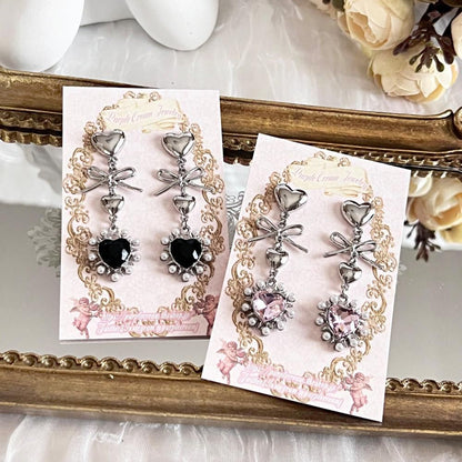 Purple Cream ガーリーハートパールピアス P1493