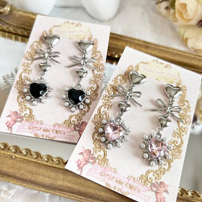 Purple Cream ガーリーハートパールピアス P1493