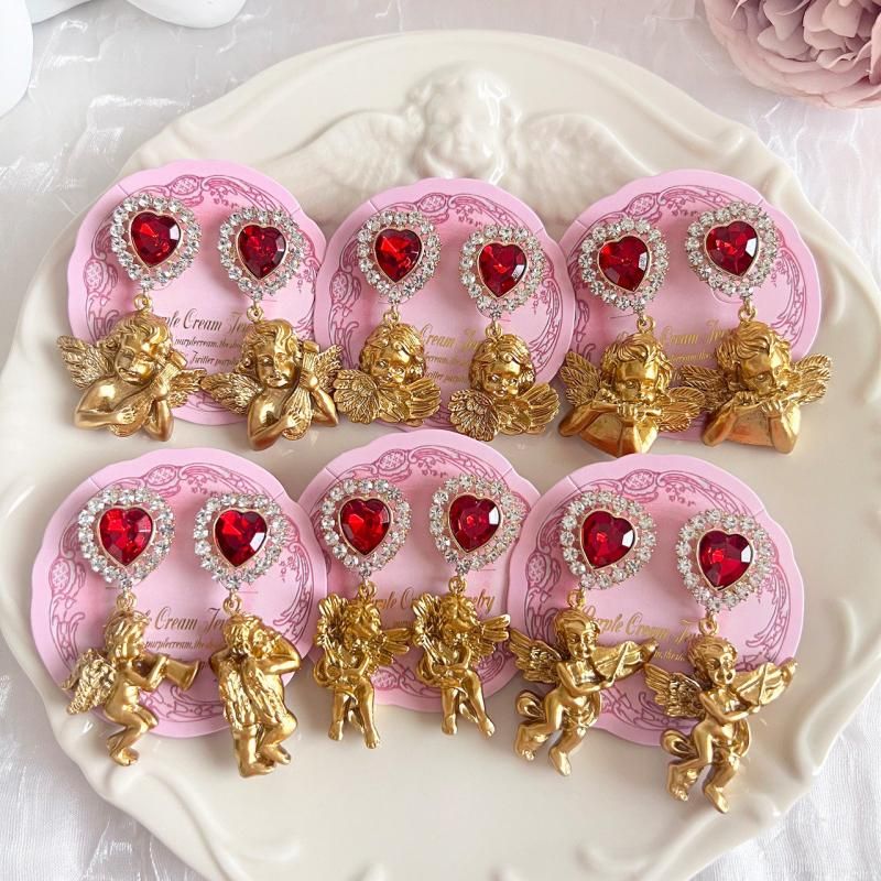 Purple Cream ハートビジュー&エンジェルピアス P1471