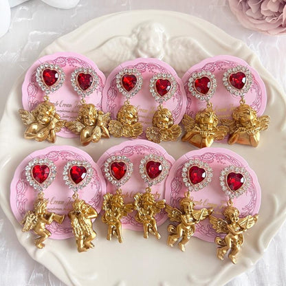 Purple Cream Heart Bijou &amp; Angel Earrings P1471