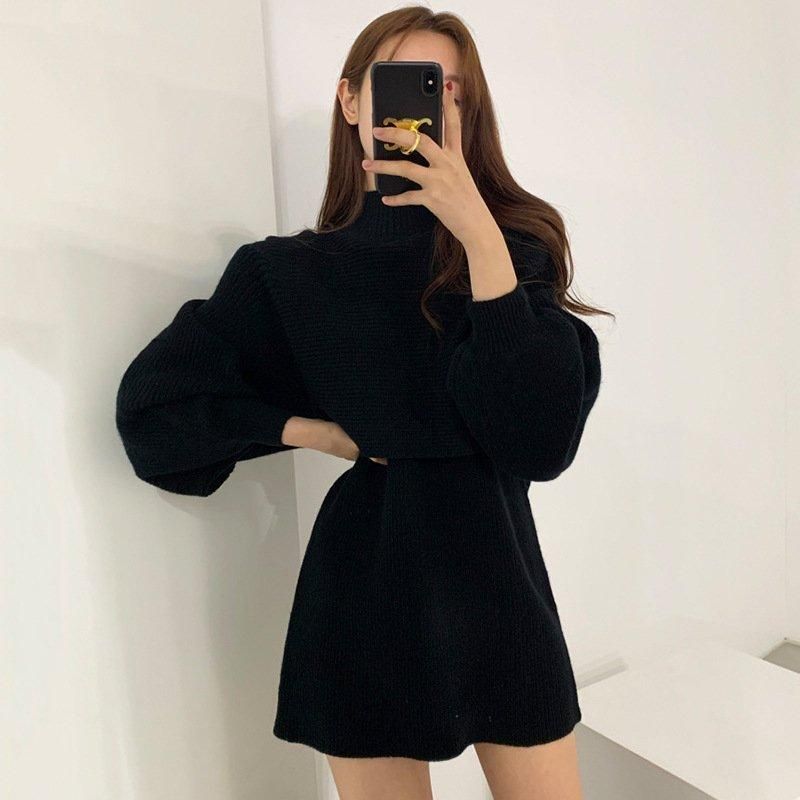 ニットセットアップ ミニワンピース BLACK
