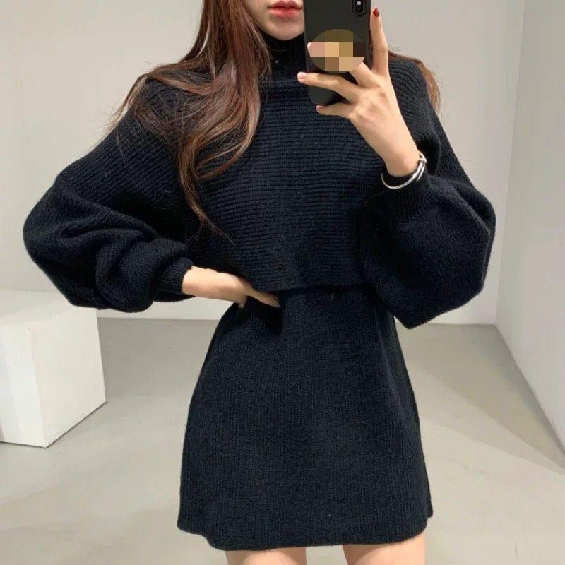 ニットセットアップ ミニワンピース BLACK