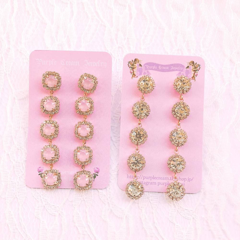 ビジュー ダングル 5連 ピアス