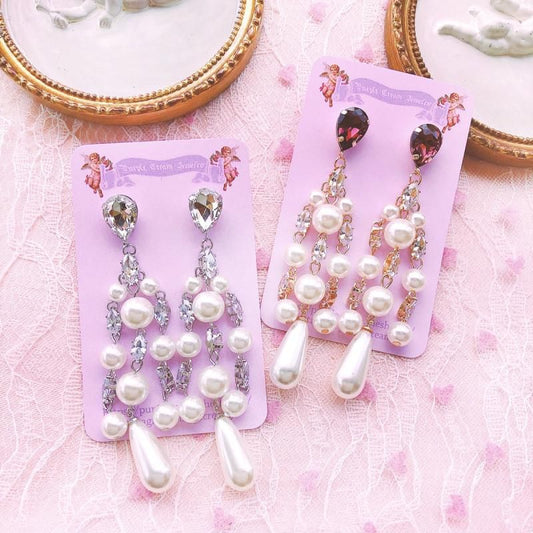 ビジュー パール ダングル ピアス