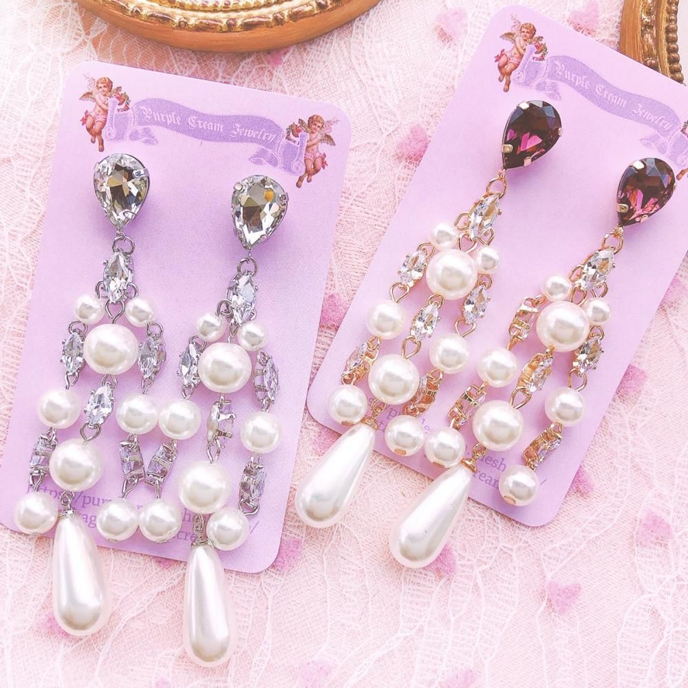 ビジュー パール ダングル ピアス