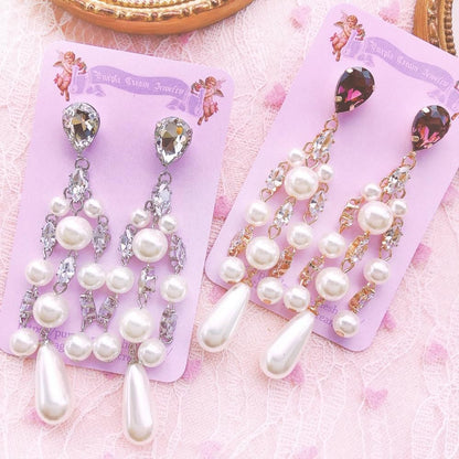ビジュー パール ダングル ピアス