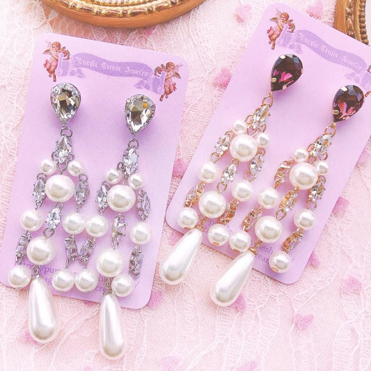 ビジュー パール ダングル ピアス