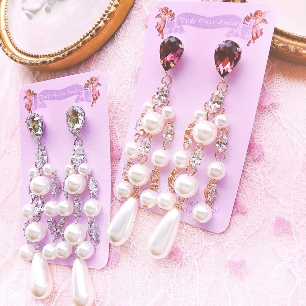 ビジュー パール ダングル ピアス