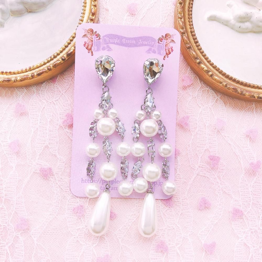 ビジュー パール ダングル ピアス