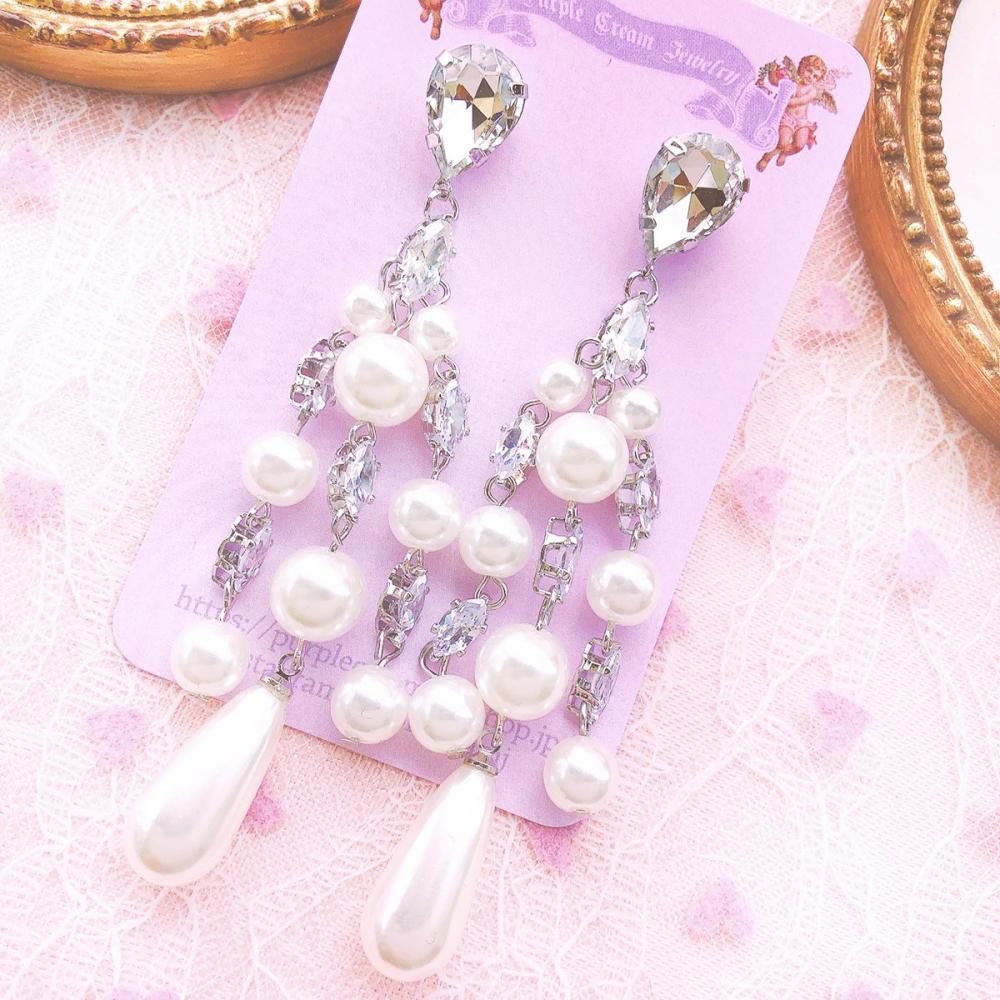 ビジュー パール ダングル ピアス