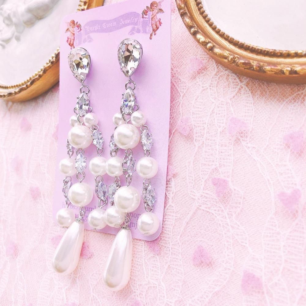 ビジュー パール ダングル ピアス