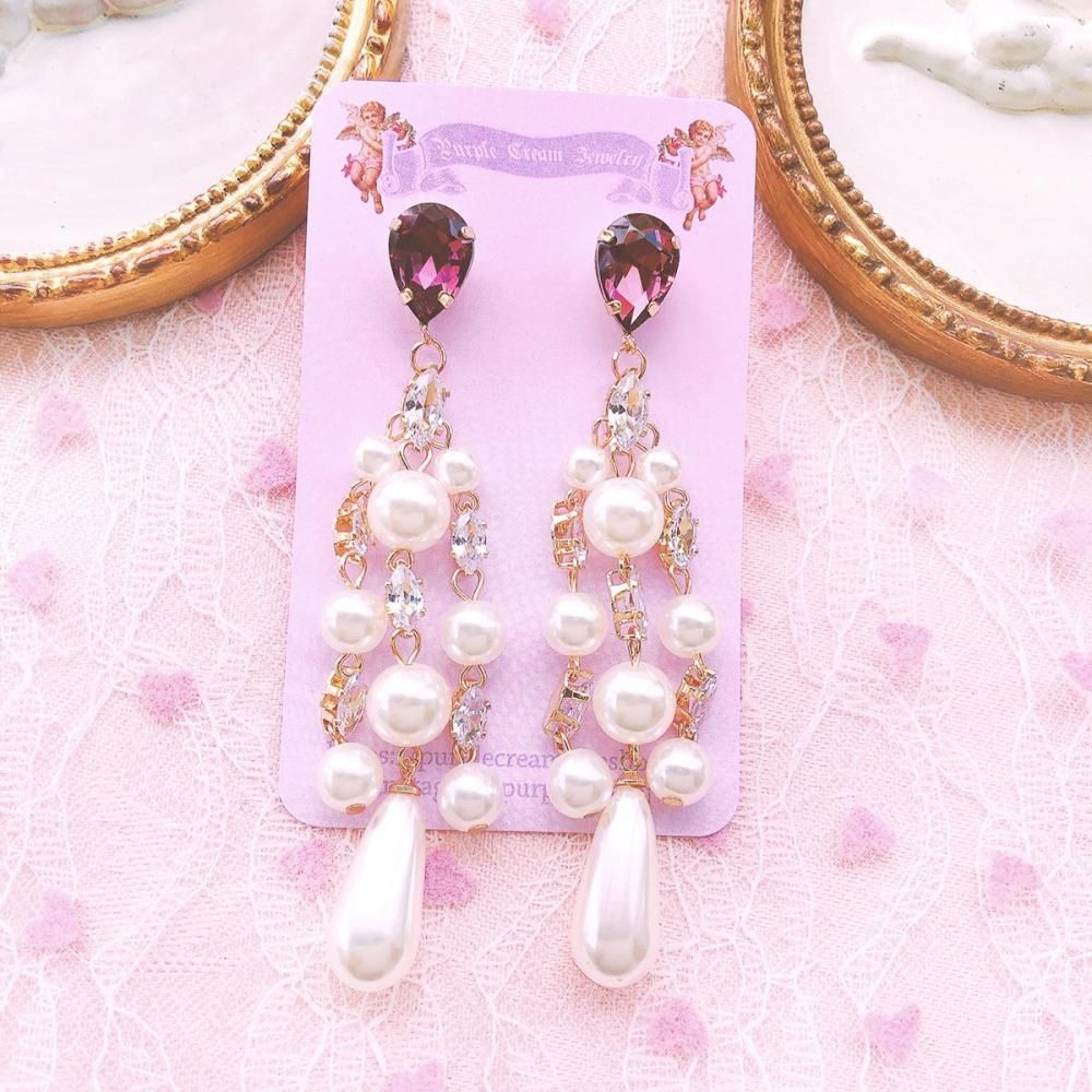 ビジュー パール ダングル ピアス