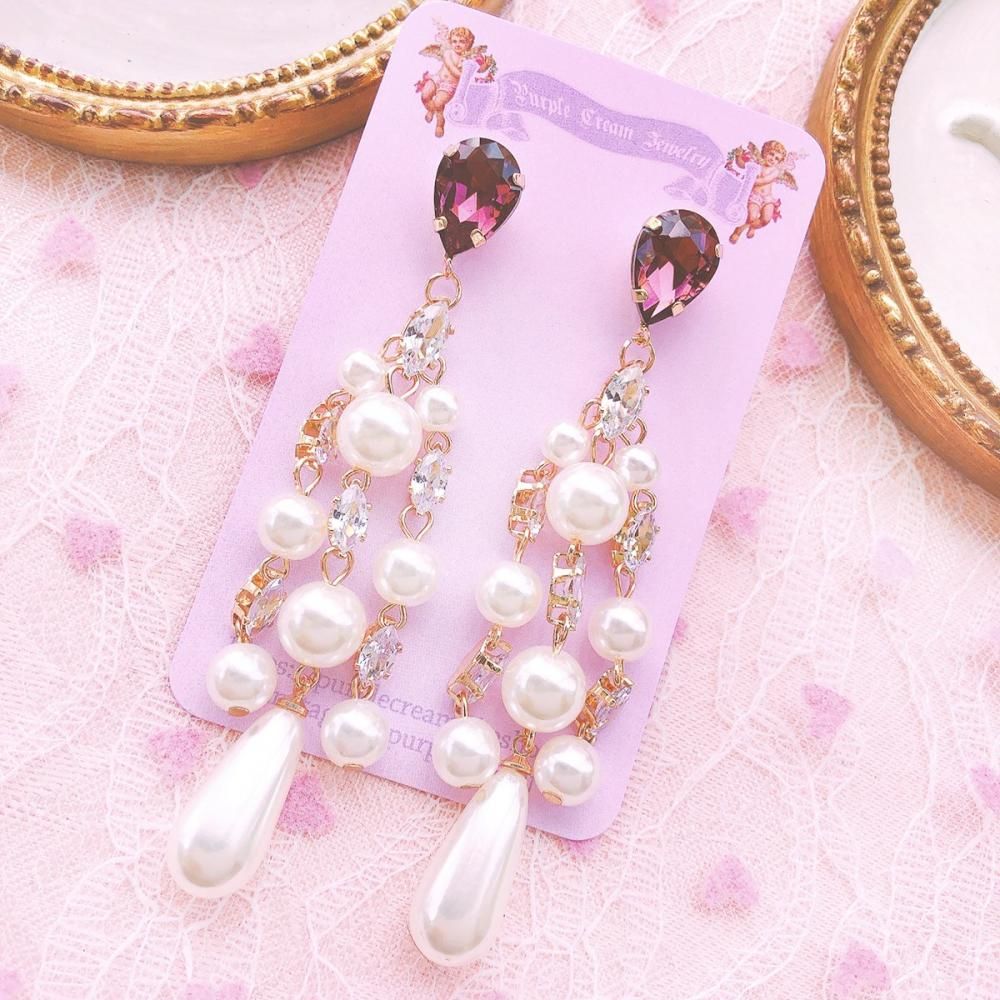 ビジュー パール ダングル ピアス