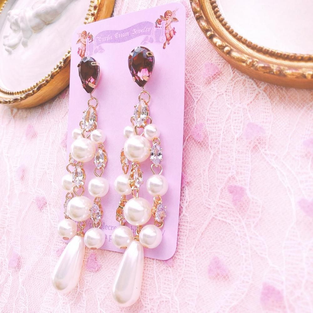 ビジュー パール ダングル ピアス