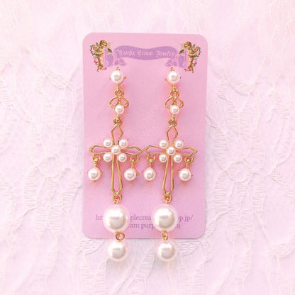 Pearl Cross Earrings