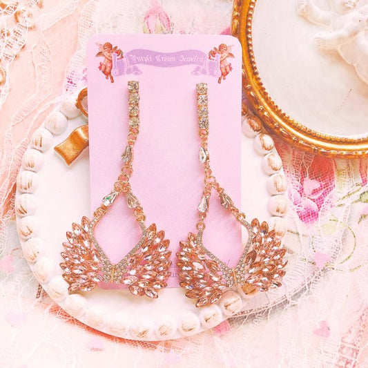 ラインストーン フェザー ダングル ピアス